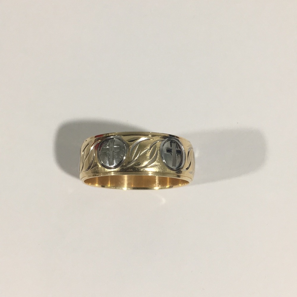 14k Two Tone Gold Cross Wedding 👰 Band Ring 💍